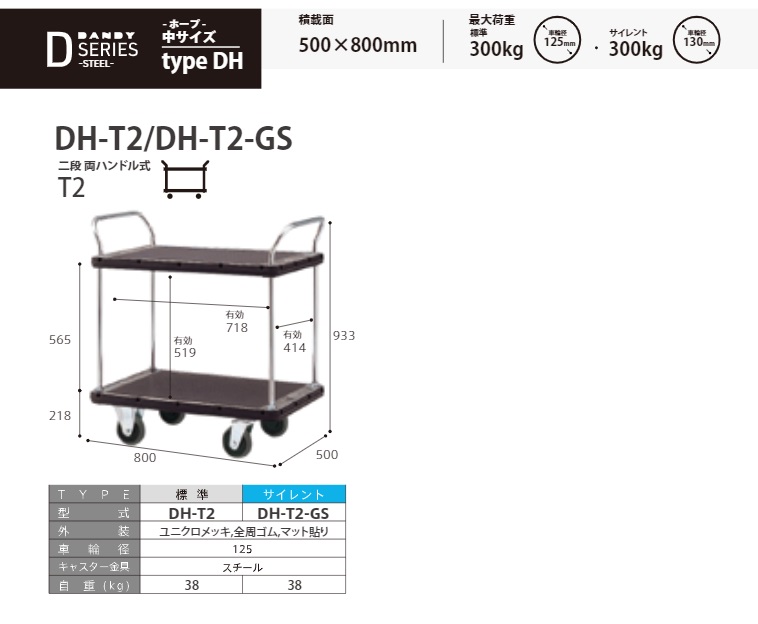 直送品】 花岡車輌 スチール台車 ダンディ DH-T2-GS 二段・両ハンドル