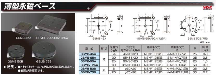 ギガ・セレクション 薄型永磁ベース GSMB-75B