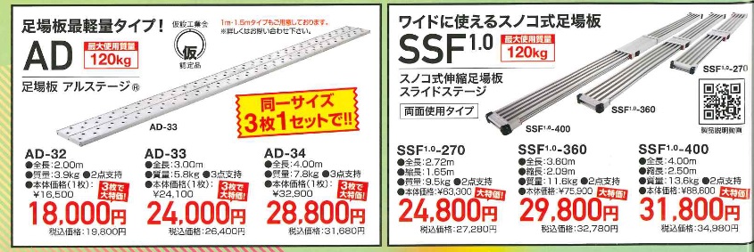 送料関税無料】 スノコ敷き伸縮足場板 スライドステージ SSF1.0-360 ...