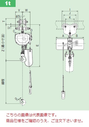 【直送品】 日立 モートルブロック 一速形 1t 揚程6m 1FH-1BP-2PBH (本体+手押トロリ+2点押ボタン) 《Fシリーズ》 【大型】