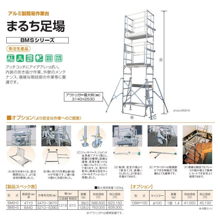 直送品】 ナカオ (NAKAO) アルミ製簡易作業台 BMS-3 まるち足場 タイプ