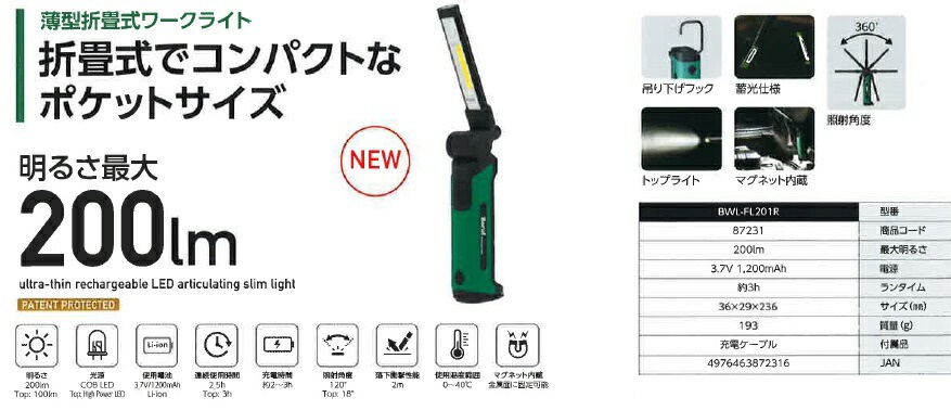 Beruf (ベルーフ) 薄型折畳式ワークライト BWL-FL201R (87231) :k-other-87231:工具屋さんYahoo!店 -  通販 - Yahoo!ショッピング