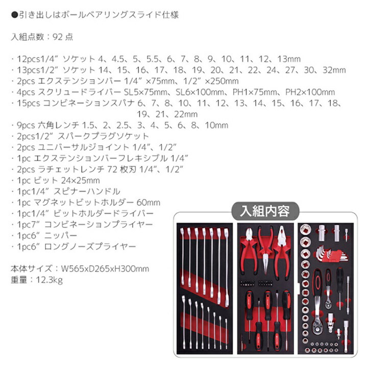 直送品】 BIG RED ビッグレッド 工具セット(92点) TRGW00092 【沖縄