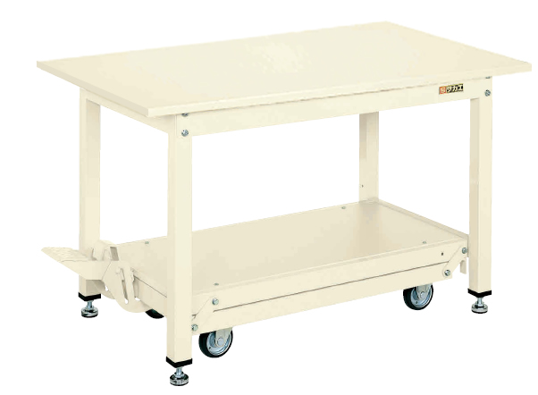 【ポイント10倍】【直送品】 サカエ 中量作業台KTタイプ(ペダル昇降移動式) KT-127SI (035291) 【大型】