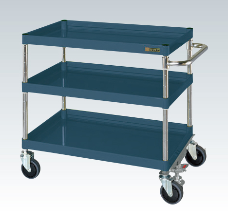 【尖んがり5倍】【直送品】 サカエ CSパール手押し車(中量手あい・立ち会い場ストッパー付) CSP-7573FSSED (326082) 【大型】 スチールラック-スチールラック本体