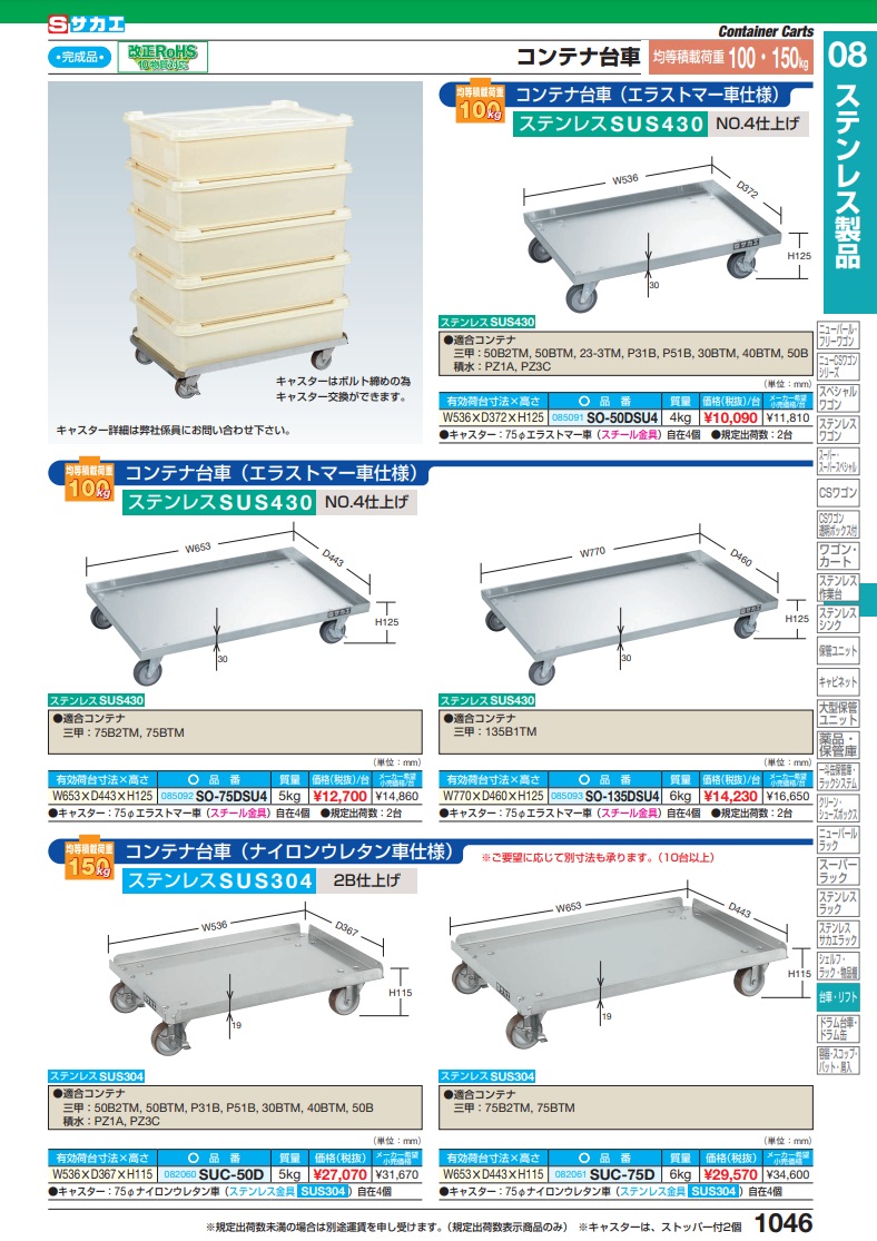 正規認証品!新規格 サカエ コンテナ台車 SO-135D ad-naturam.fr