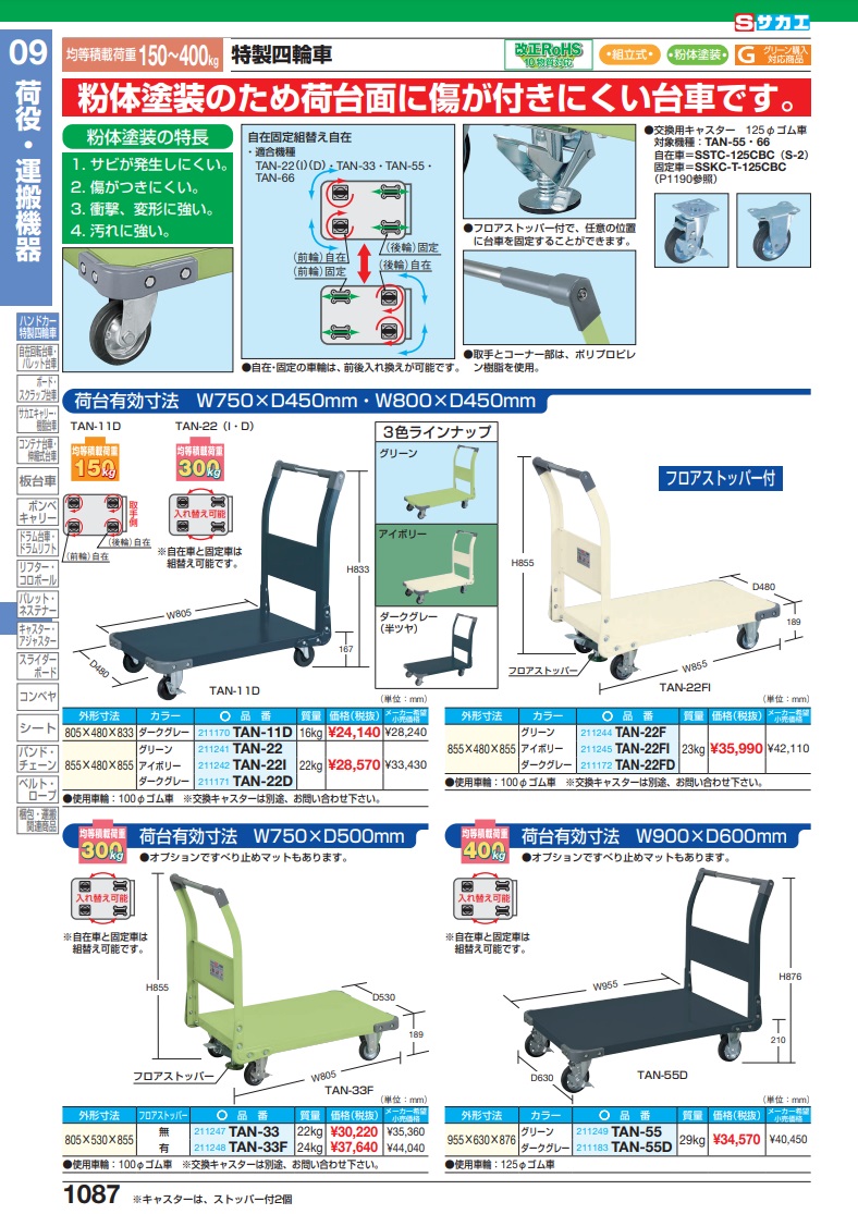 ふるさと割 サカエ 特製四輪車 400KGタイプ ハンドブレーキ付 TAN-55HB 