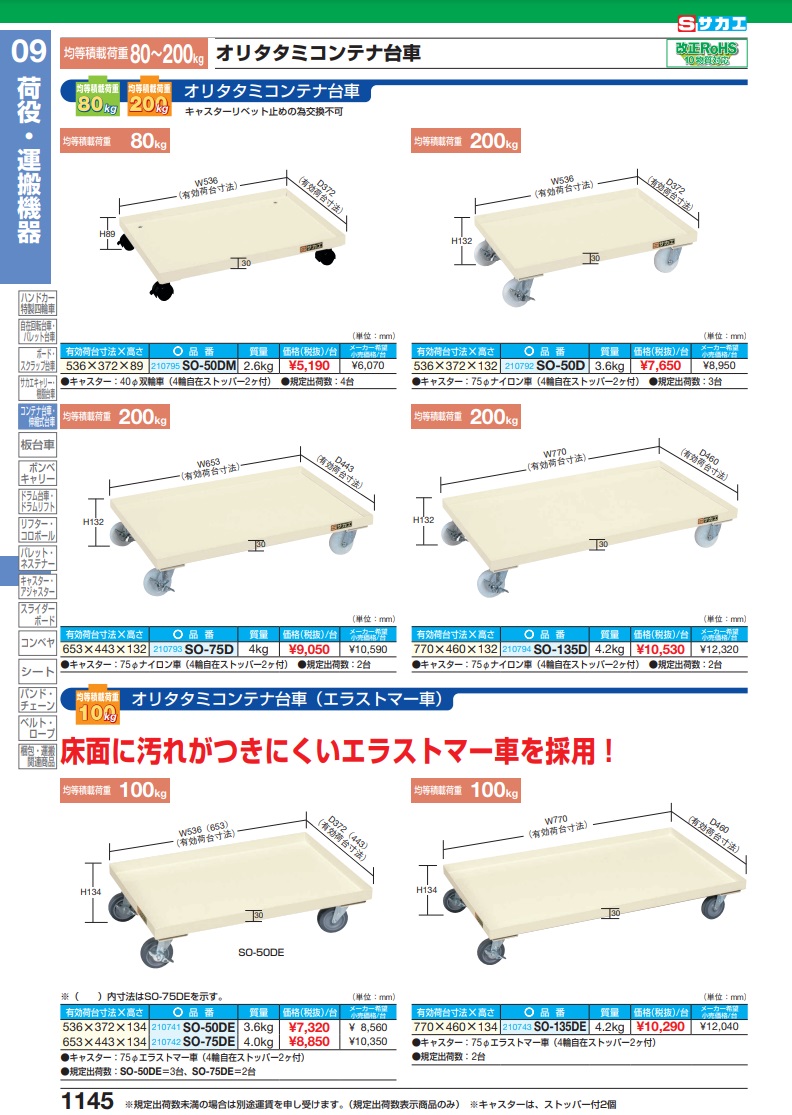 サカエ コンテナ台車 ＳＯ－５０Ｄ 【配送先に会社名・店舗名必要