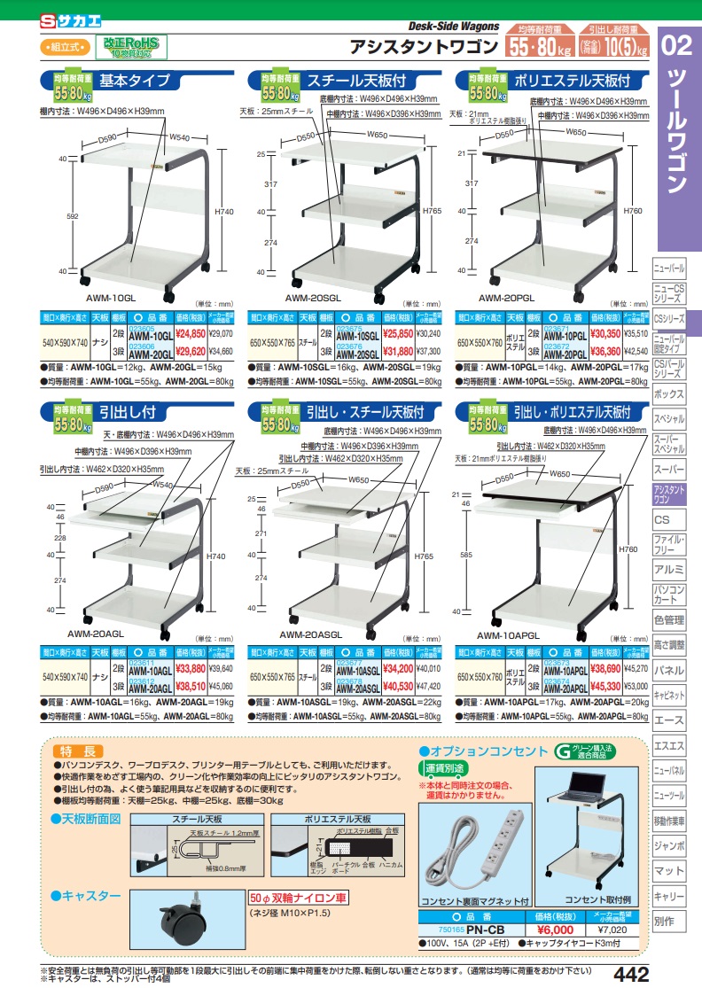 直送品】 サカエ アシスタントワゴン AWM-10GL (23605) 【法人向け、個人宅配送不可】 【大型】 :saka-awm-10gl:道具屋さんYahoo!店  - 通販 - Yahoo!ショッピング