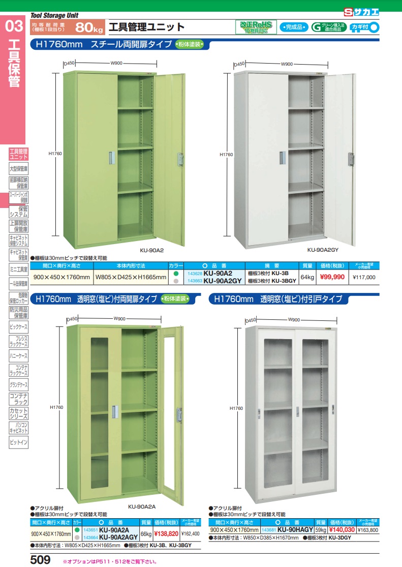 独特な店 工具管理ユニット ＫＵ 用オプション仕切板 ＫＵ−２ＳＧＹ