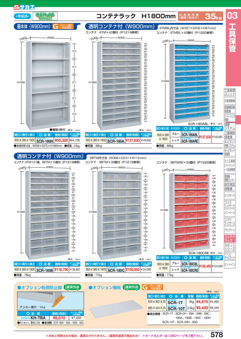 ファッション サカエ コンテナラック 透明コンテナ付 ＳＣＲ−１８０Ｃ