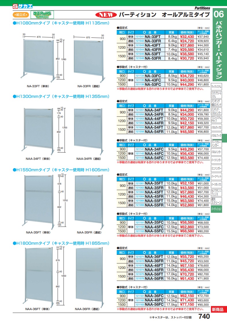 2枚で送料無料 【直送品】 サカエ パーティション(連結) NAE-9018FR