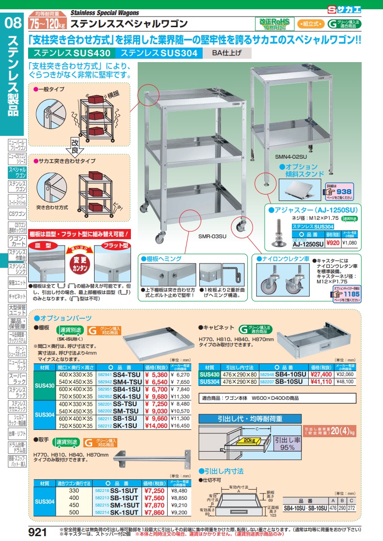 大人気の サカエ SAKAE ステンレススペシャルワゴン SMR4-02HSU 耐荷重