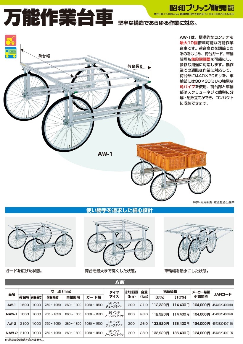 直送品 昭和ブリッジ 万能作業台車 万能作業台車 Naw 2 法人向け 個人宅配送不可 台車 カート 昭和ブリッジ 大型 K Show Naw 2 工具屋さん店