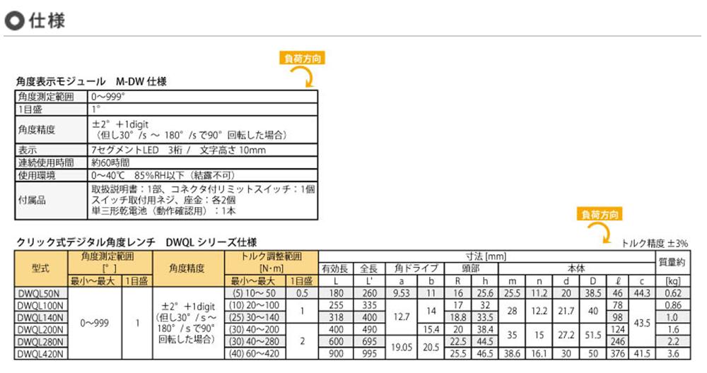 長期在庫品 東日製作所 (TOHNICHI) クリック式デジタル角度レンチ