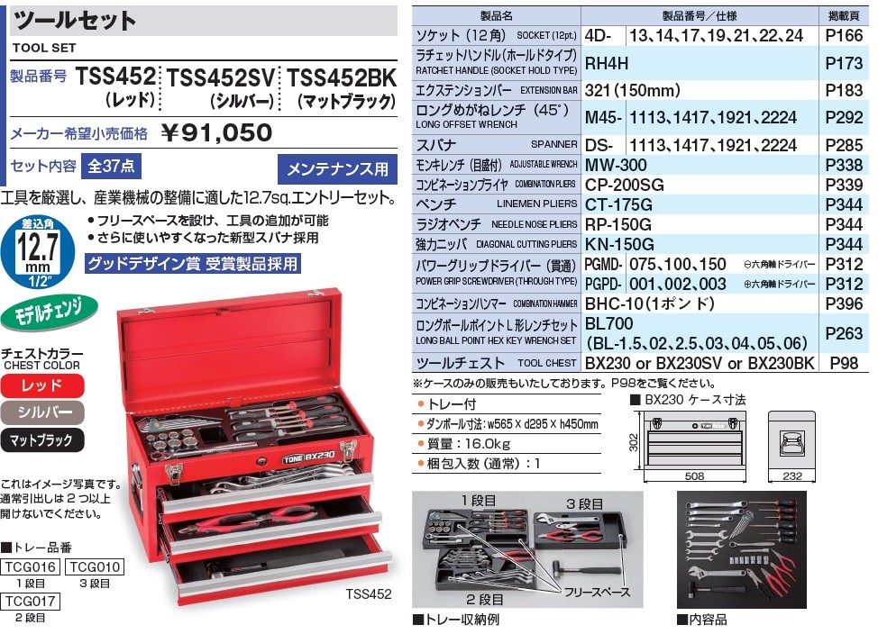 メール便なら送料無料】 TONE ツールセットBX230仕様 TSS452 作業工具 工具収納 工具セット 作業工具セット ongataworks.com