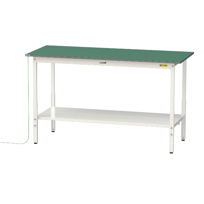 【ポイント10倍】【直送品】 山金工業 ワークテーブル150シリーズ 導電性ゴムマット貼りタイプ 固定式 全面棚板付 SUPEAH-1875TT-WW 【大型】