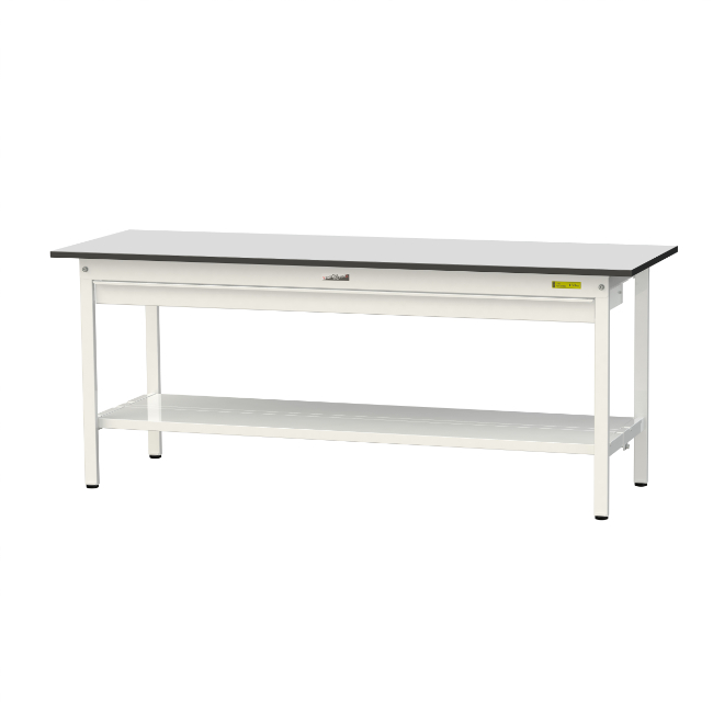 【直送品】 山金工業 ワークテーブル150シリーズ 固定式 ワイド引出し付 全面棚板付 RoHS2指令対応 塩ビシート天板 SUR-1860WTT-GYW 【大型】