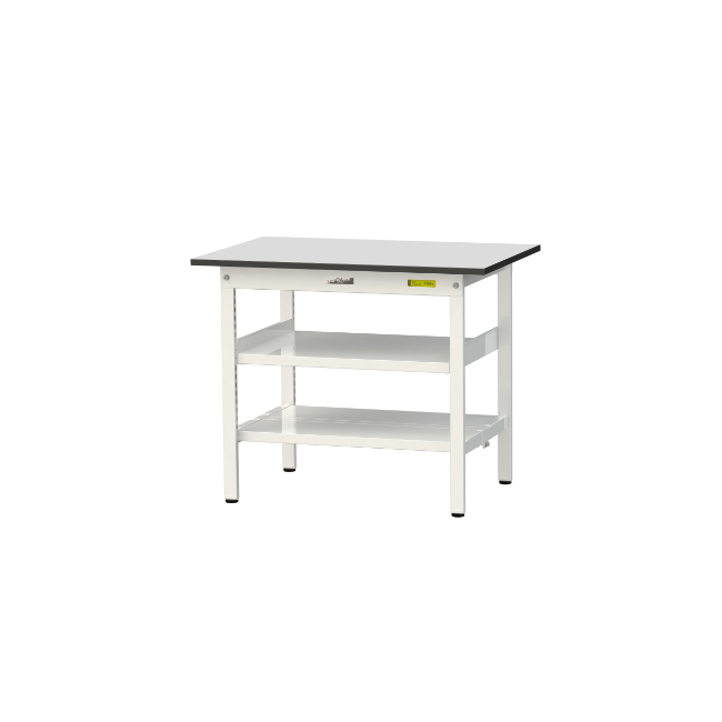 【直送品】 山金工業 ワークテーブル150シリーズ 固定式 中間+足元全面棚板付 RoHS2指令対応 塩ビシート天板 SUR-960TTF-GYW 【大型】
