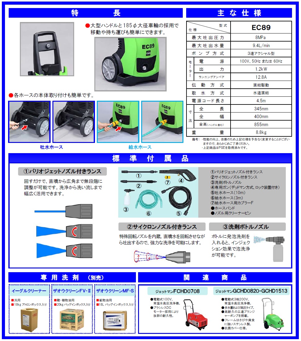 直送品】 蔵王産業 高圧洗浄機(COLD) ジェットマン EC89 【大型