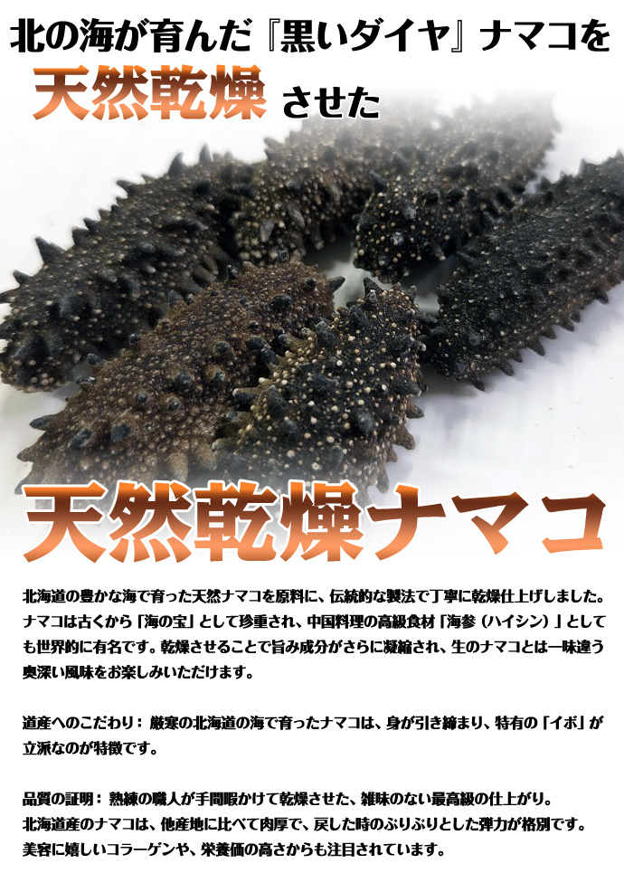 北海道産 天然乾燥ナマコ【AB級品】L-Mサイズ500g（約60-100個入）実り