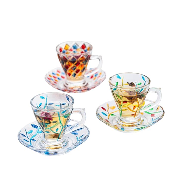虹色 【3セット】 マグ マグカップ ソーサー付き 耐熱ガラス ティー
