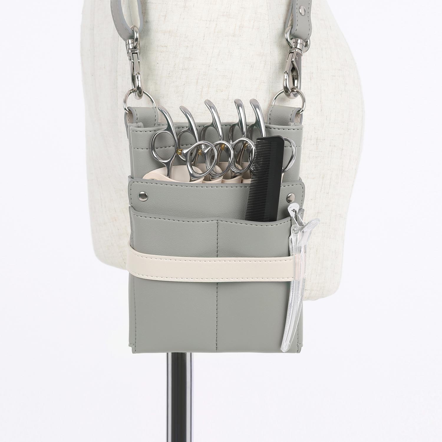 DEEDS シザーケース 美容師 ヴェネチア no.398 ライトグレー×アイボリー 0〜5丁入  国内シザーケース専門メーカー 理容師 トリマー グレー 灰色 白 ホワイト |  | 03