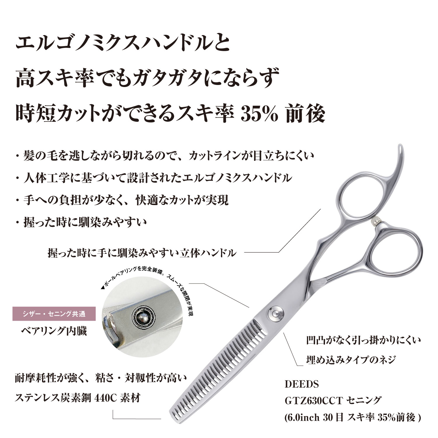 DEEDS プロ用 美容師 GTZ630CCT 3段セニング (6.0インチ・スキ率35