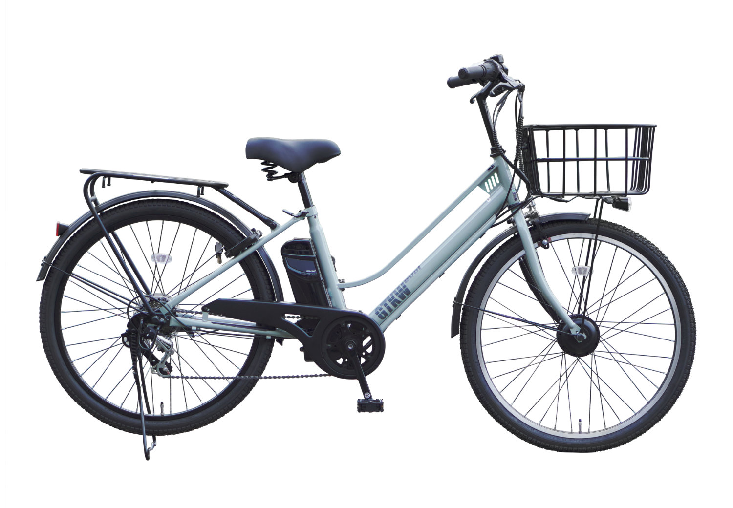送料無料※一部地域 エヴォル GTKW EVOL EGK66A 9Ah相当 外装6段変速 26インチ 電動自転車 電動アシスト自転車 通勤 通学 買い物 ASAHI グレーグリーンの画像
