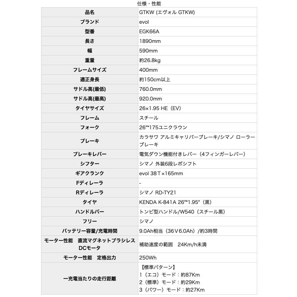 送料無料※一部地域 エヴォル GTKW EVOL EGK66A 9Ah相当 外装6段変速 26インチ 電動自転車 電動アシスト自転車 通勤 通学 買い物 ASAHI ダークカーキーの画像