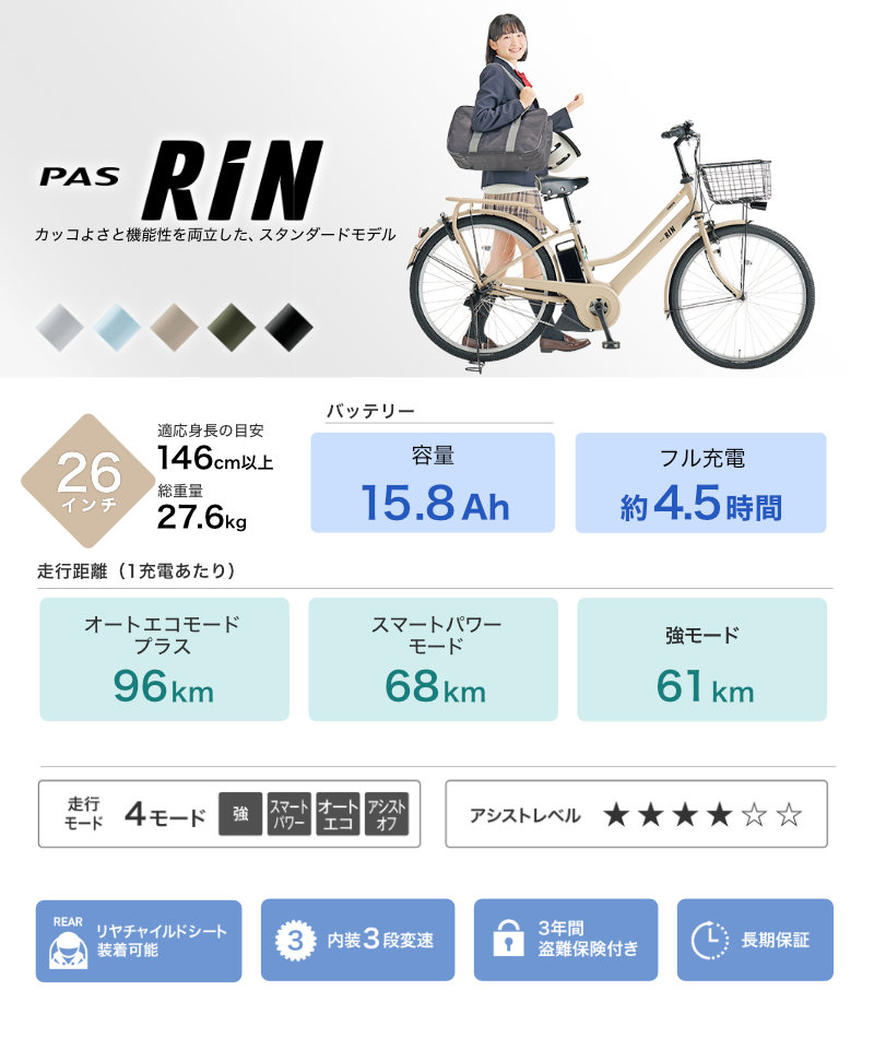電動アシスト自転車、 Yamaha pas Rin15.4Ah26インチ セオサイクル