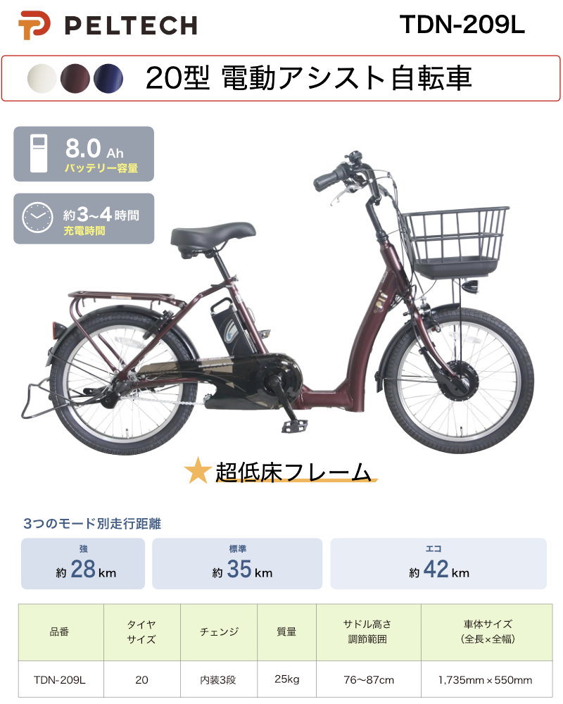 送料無料※一部地域 電動アシスト 20インチ TDN-209L 低床フレーム