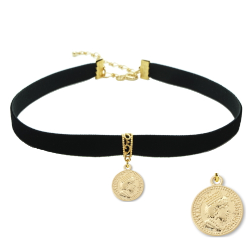 チョーカー 黒 ベロア ベルベット リボン チャーム付 メンズ レディース キッズ 細い 0.9cm幅 長さサイズ ベロア 日本製 メール便 dplus arts |  | 20