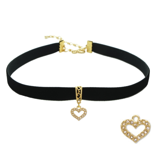 チョーカー 黒 ベロア ベルベット リボン チャーム付 メンズ レディース キッズ 細い 0.9cm幅 長さサイズ ベロア 日本製 メール便 dplus arts |  | 18