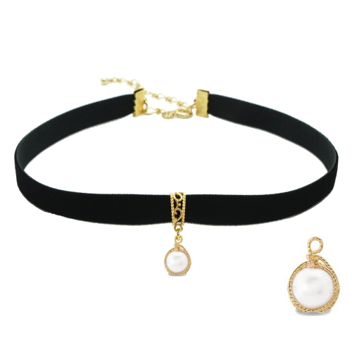 チョーカー 黒 ベロア ベルベット リボン チャーム付 メンズ レディース キッズ 細い 0.9cm幅 長さサイズ ベロア 日本製 メール便 dplus arts |  | 24