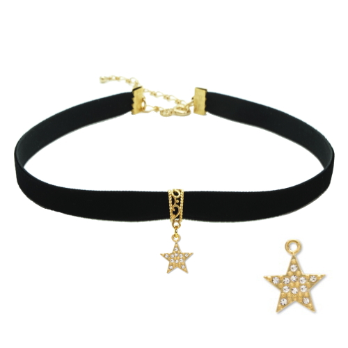 チョーカー 黒 ベロア ベルベット リボン チャーム付 メンズ レディース キッズ 細い 0.9cm幅 長さサイズ ベロア 日本製 メール便 dplus arts |  | 06