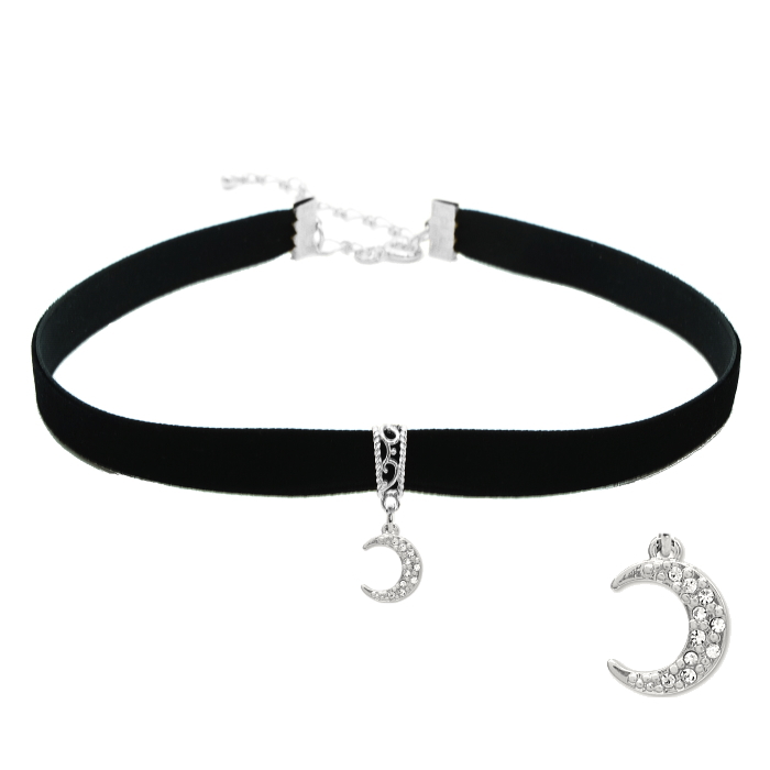 チョーカー 黒 ベロア ベルベット リボン チャーム付 メンズ レディース キッズ 細い 0.9cm幅 長さサイズ ベロア 日本製 メール便 dplus arts |  | 07