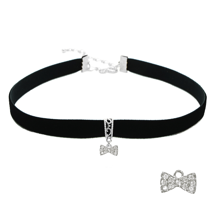 チョーカー 黒 ベロア ベルベット リボン チャーム付 メンズ レディース キッズ 細い 0.9cm幅 長さサイズ ベロア 日本製 メール便 dplus arts |  | 21