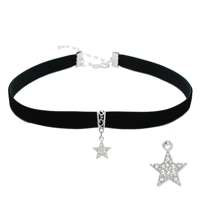 チョーカー 黒 ベロア ベルベット リボン チャーム付 メンズ レディース キッズ 細い 0.9cm幅 長さサイズ ベロア 日本製 メール便 dplus arts |  | 05