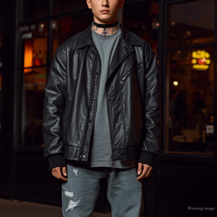 チョーカー レザージャケット コーデ 黒