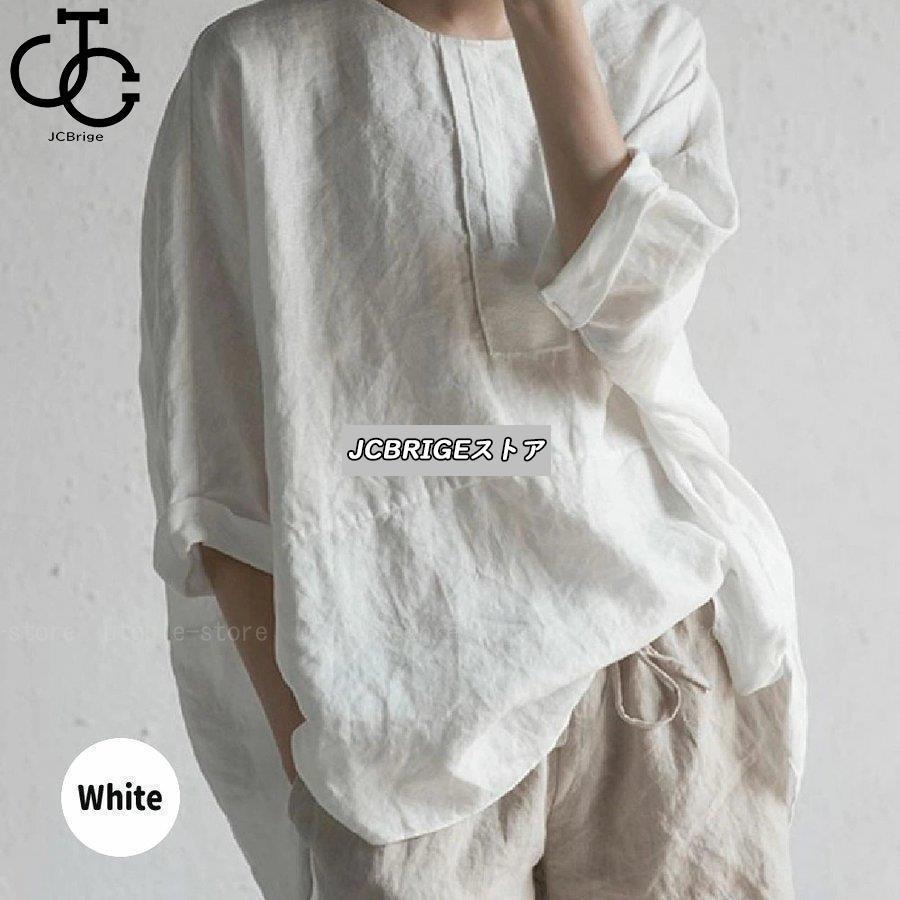 リネン ワンピース 半袖 5分袖 夏 春 秋 ス ブラウス tシャツ レディース チュニック 麻 大きいサイズ ビッグシルエット オーバーサイズ |  | 02