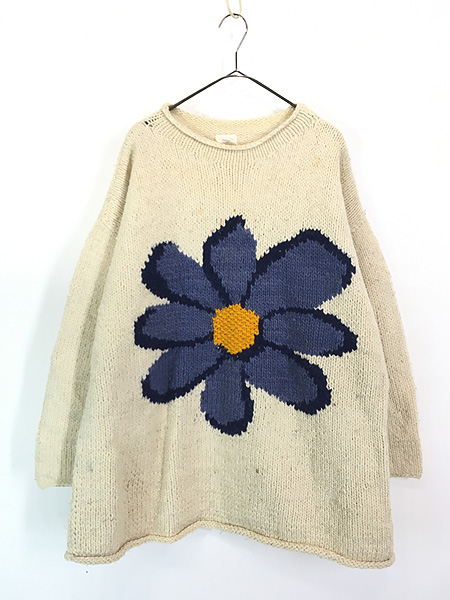 古着 80s エクアドル製 Artesanias 両面 フラワー デイジー モチーフ