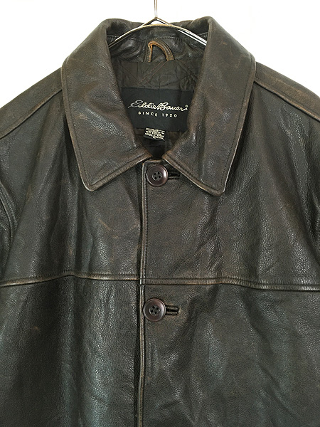 古着 00s Eddie Bauer パデッド 牛革 レザー カー コート Mの説明