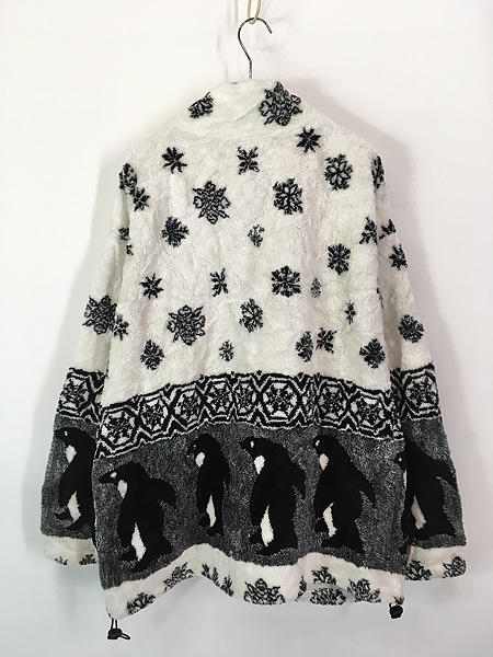 古着 90s USA製 BLACK MOUNTAIN ペンギン 雪柄 フリース ジャケット XL