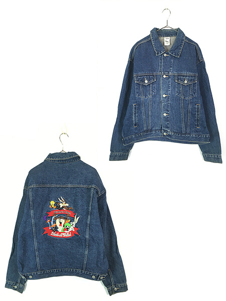 古着 00s LOONEY TUNES キャラクター 刺しゅう デニム ジャケット G 