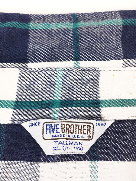 古着 80s USA製 FIVE BROTHER ブルー チェック ヘビー フランネル