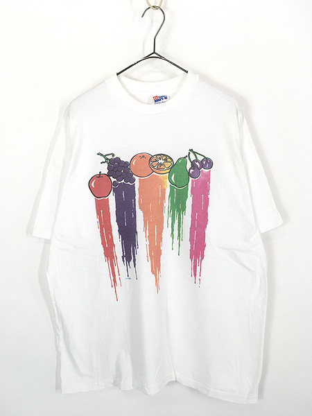 古着 90s USA製 カラフル フルーツ アート Tシャツ XL 古着の説明