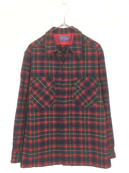 PENDLETON 70s ボードシャツ 開襟シャツ 衿芯 チェック L 古着 古着 70s USA製 Pendleton タータン チェック 開襟 ボックス