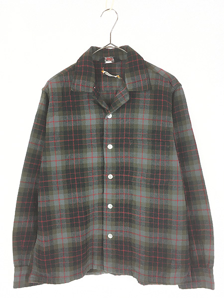 60s vintage ウールチェックシャツ 古着 60s WoolRich 好配色 ブラック チェック 開襟 ボックス ウール