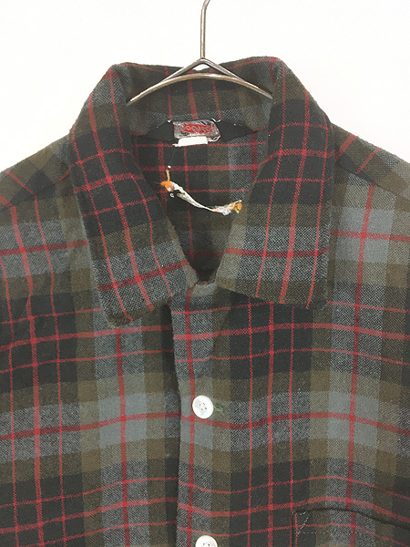 古着 60s WoolRich 好配色 ブラック チェック 開襟 ボックス ウール
